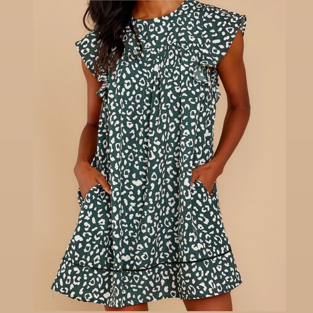 Dark Green Leopard Print Dress